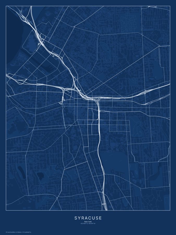 Syracuse map poster, blueprint style