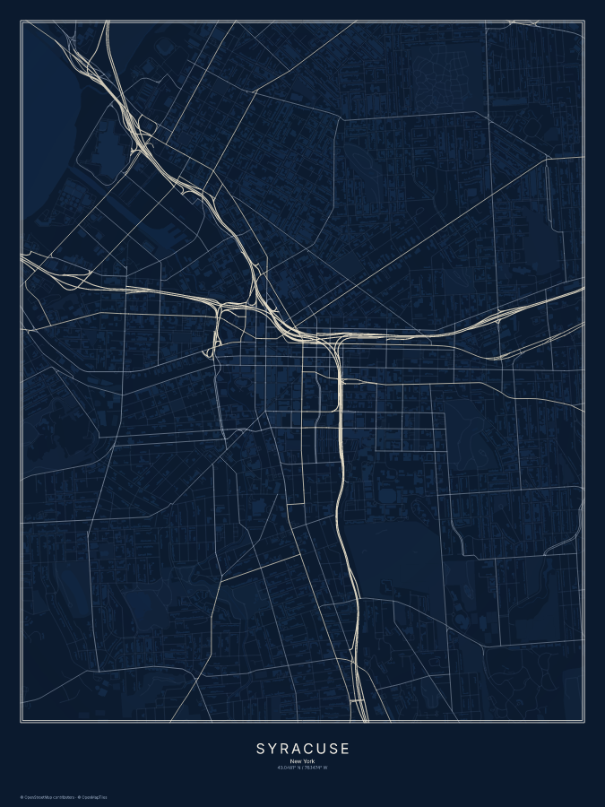 Syracuse map poster, midnight style