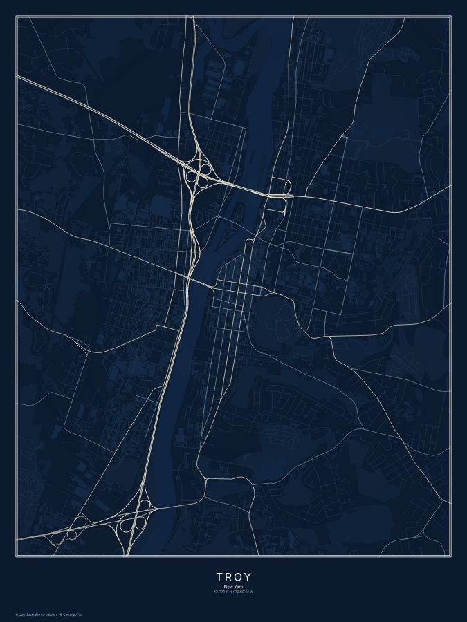 Troy map poster, midnight style