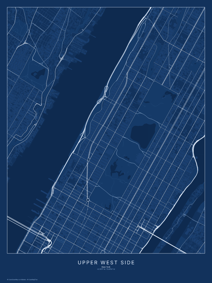 Upper West Side map poster, blueprint style