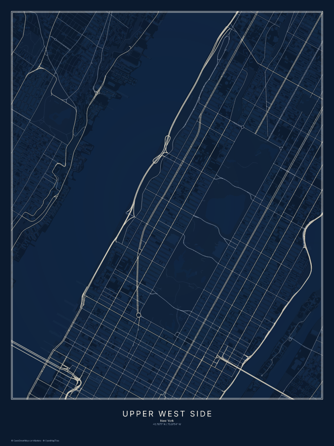 Upper West Side map poster, midnight style