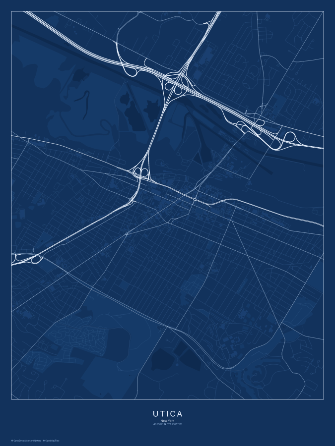 Utica map poster, blueprint style