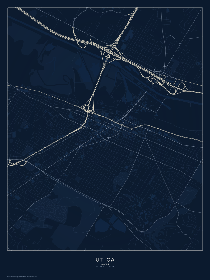 Utica map poster, midnight style