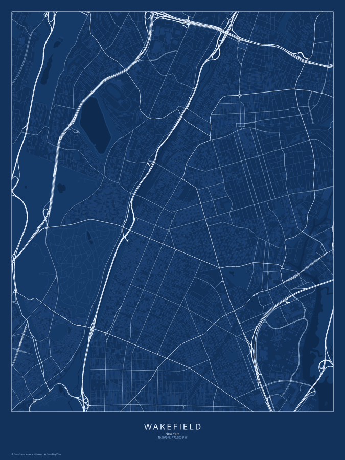 Wakefield map poster, blueprint style
