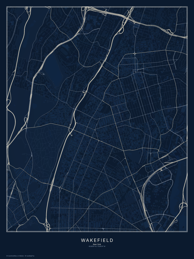 Wakefield map poster, midnight style