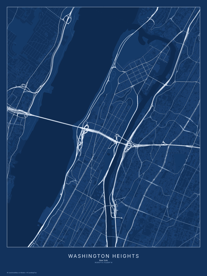 Washington Heights map poster, blueprint style