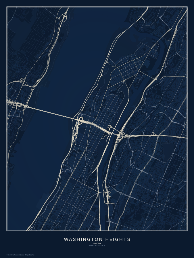 Washington Heights map poster, midnight style