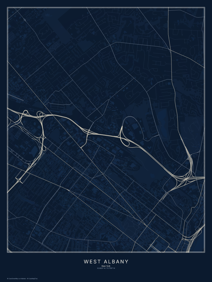 West Albany map poster, midnight style