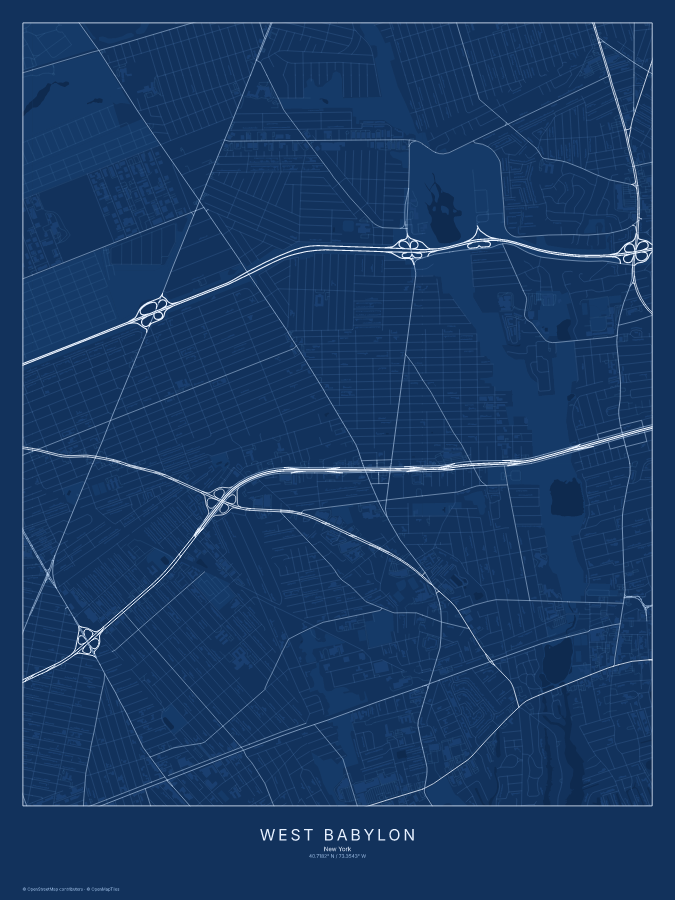 West Babylon map poster, blueprint style