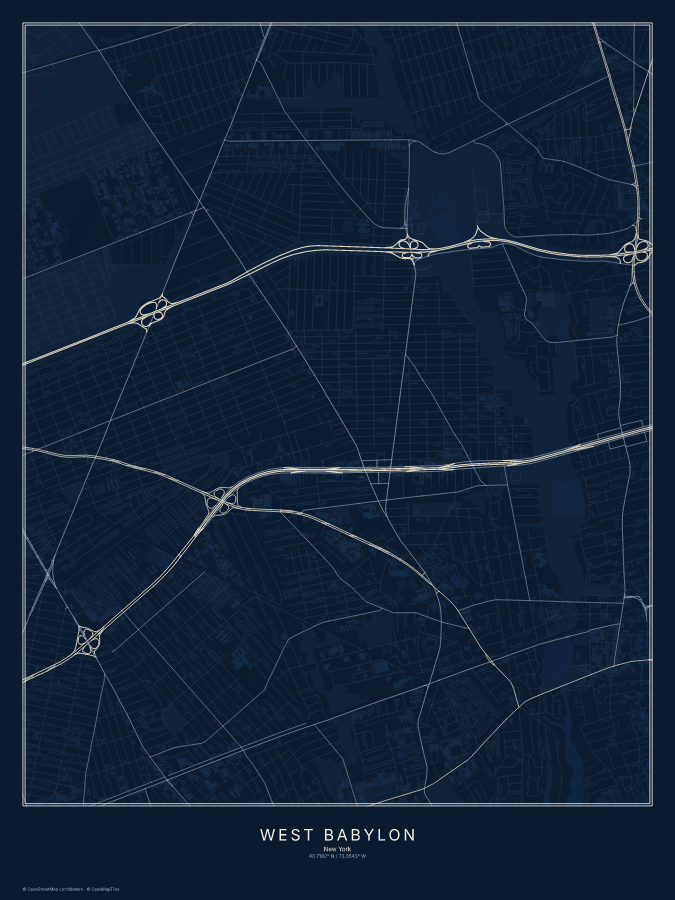 West Babylon map poster, midnight style