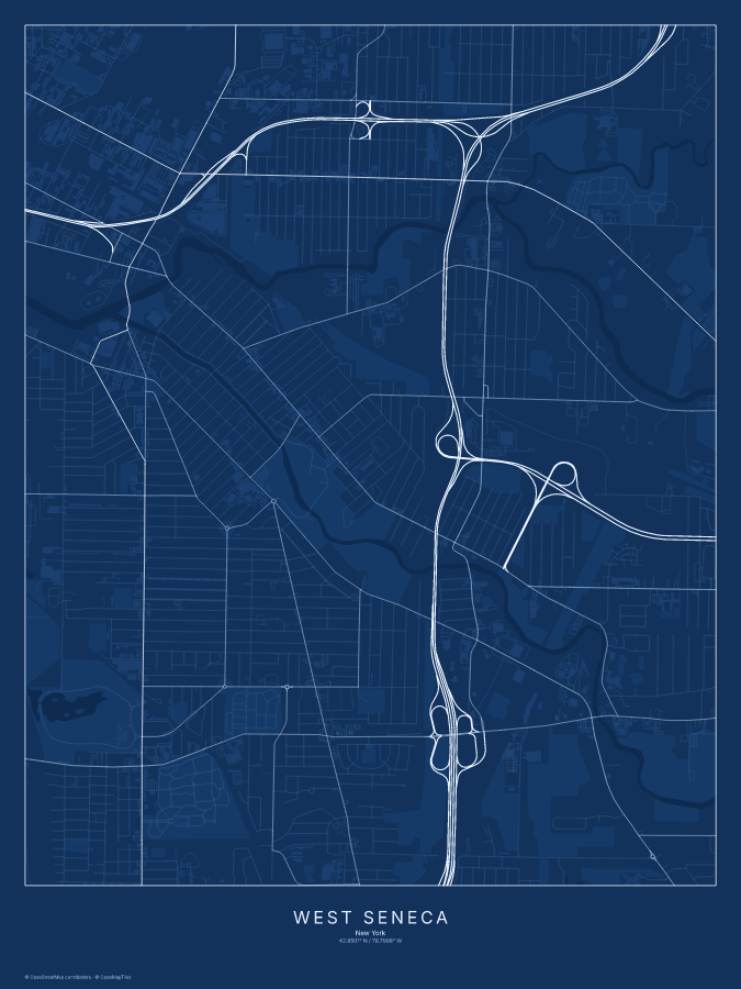 West Seneca map poster, blueprint style