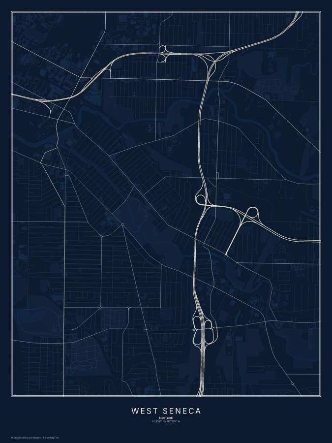 West Seneca map poster, midnight style