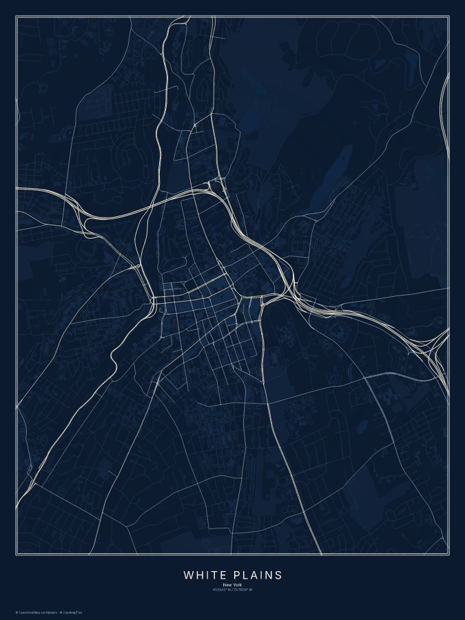 White Plains map poster, midnight style