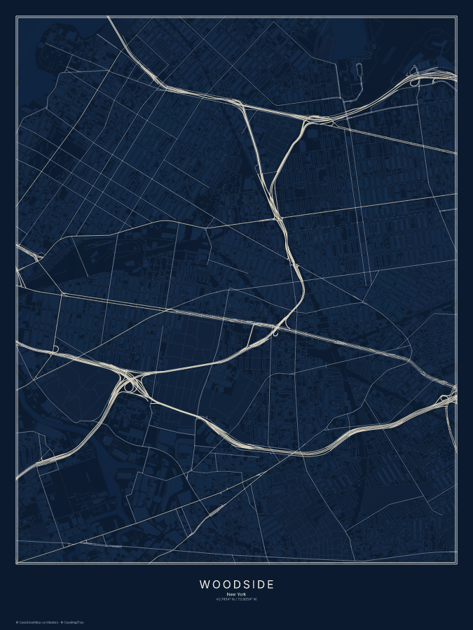 Woodside map poster, midnight style