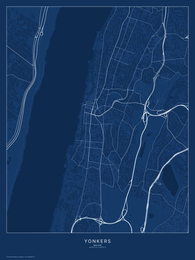 Yonkers map poster, blueprint style