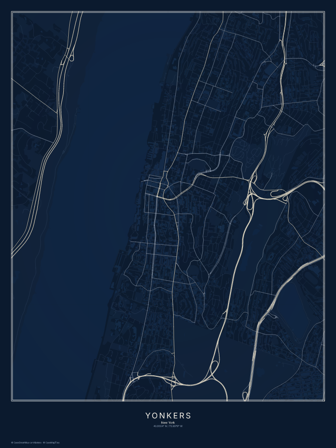 Yonkers map poster, midnight style