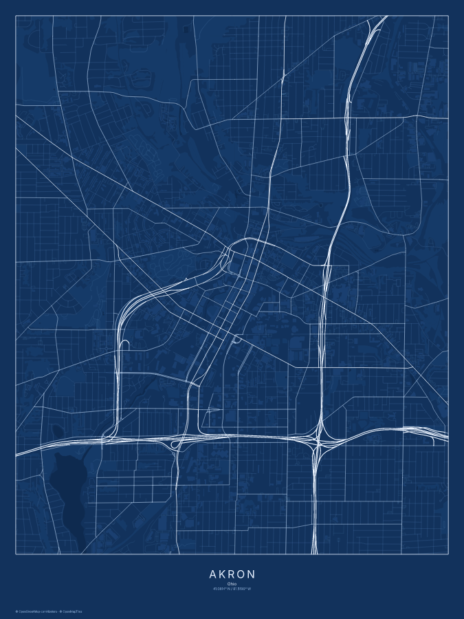 Akron map poster, blueprint style