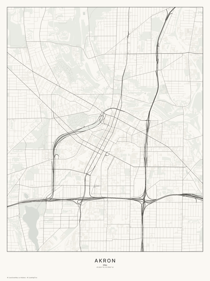 Akron map poster, classic style