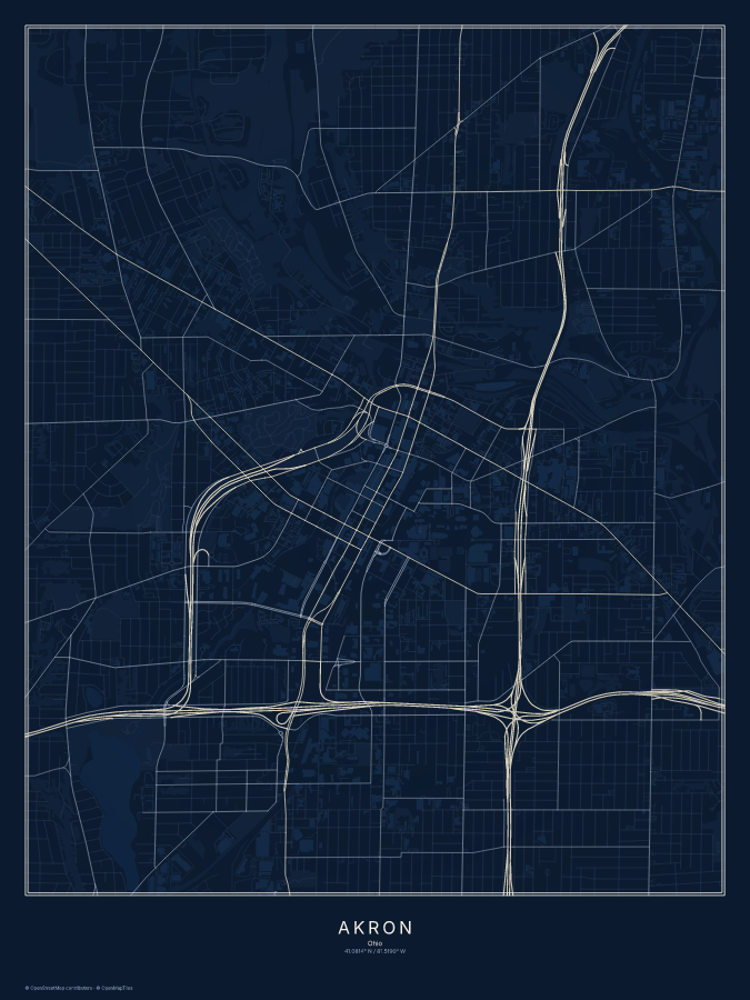 Akron map poster, midnight style