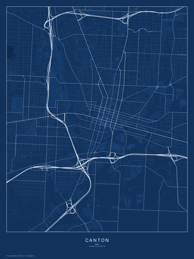 Canton map poster, blueprint style