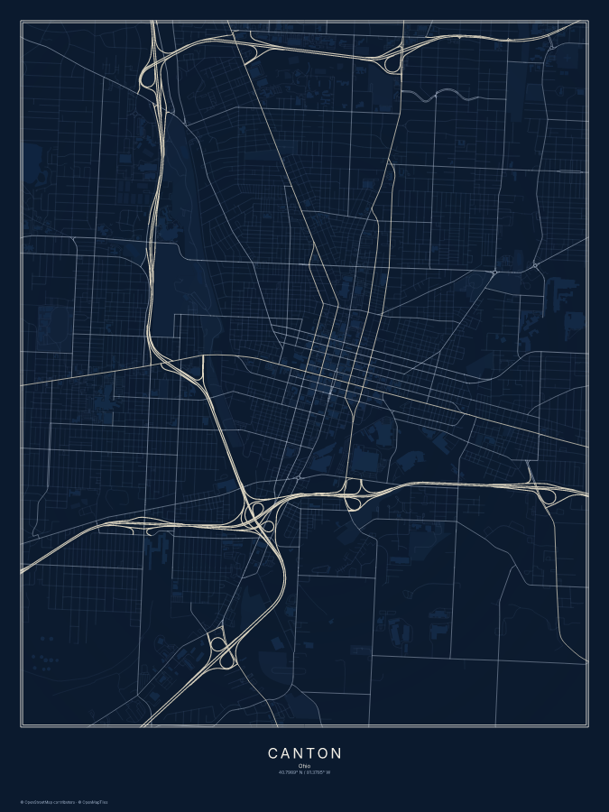 Canton map poster, midnight style