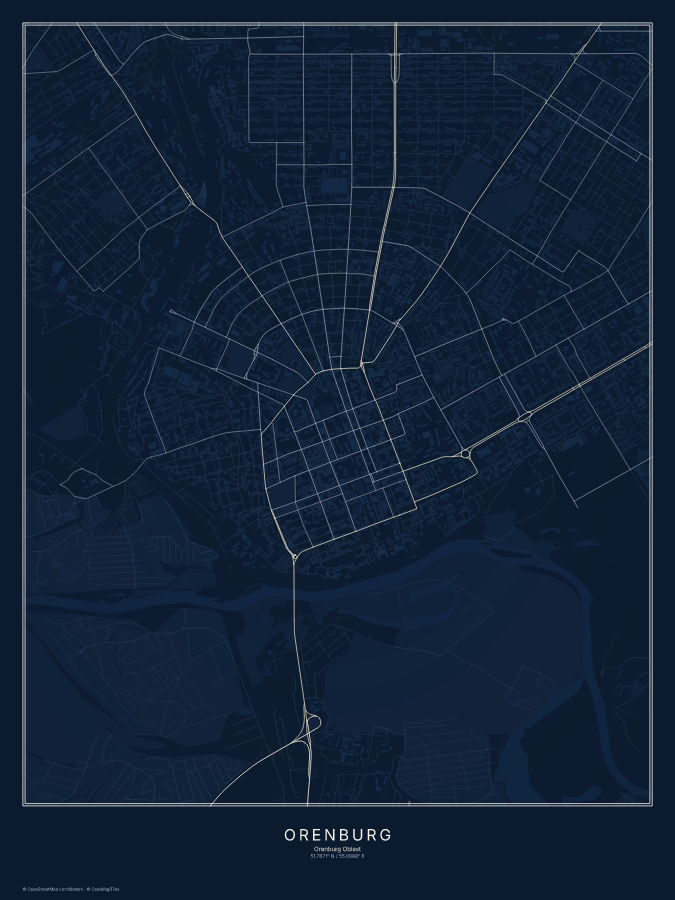 Orenburg map poster, midnight style