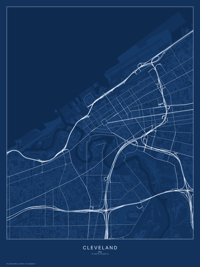Cleveland map poster, blueprint style