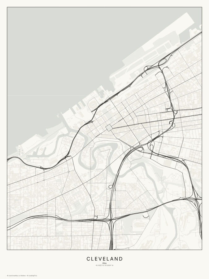 Cleveland map poster, classic style