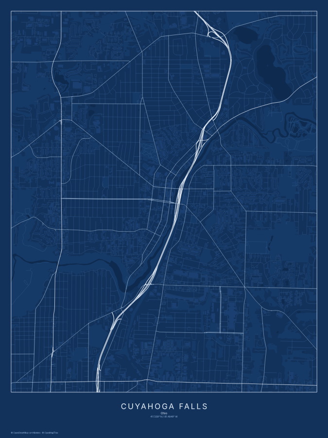 Cuyahoga Falls map poster, blueprint style