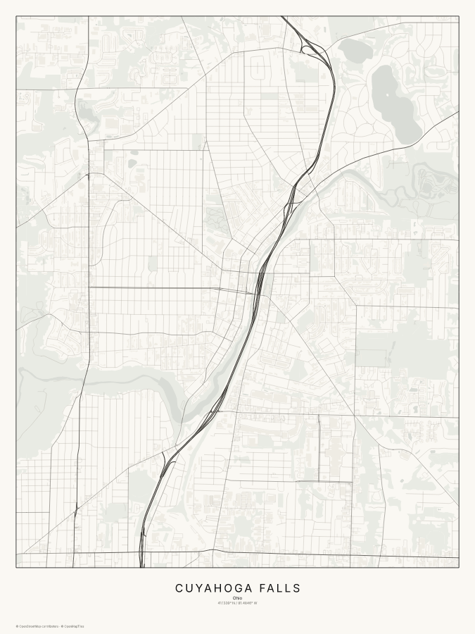 Cuyahoga Falls map poster, classic style