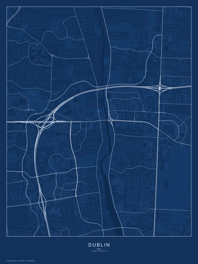 Dublin map poster, blueprint style