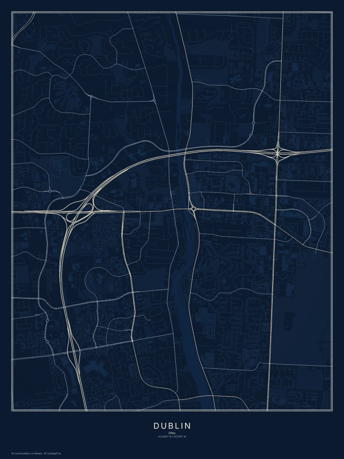 Dublin map poster, midnight style