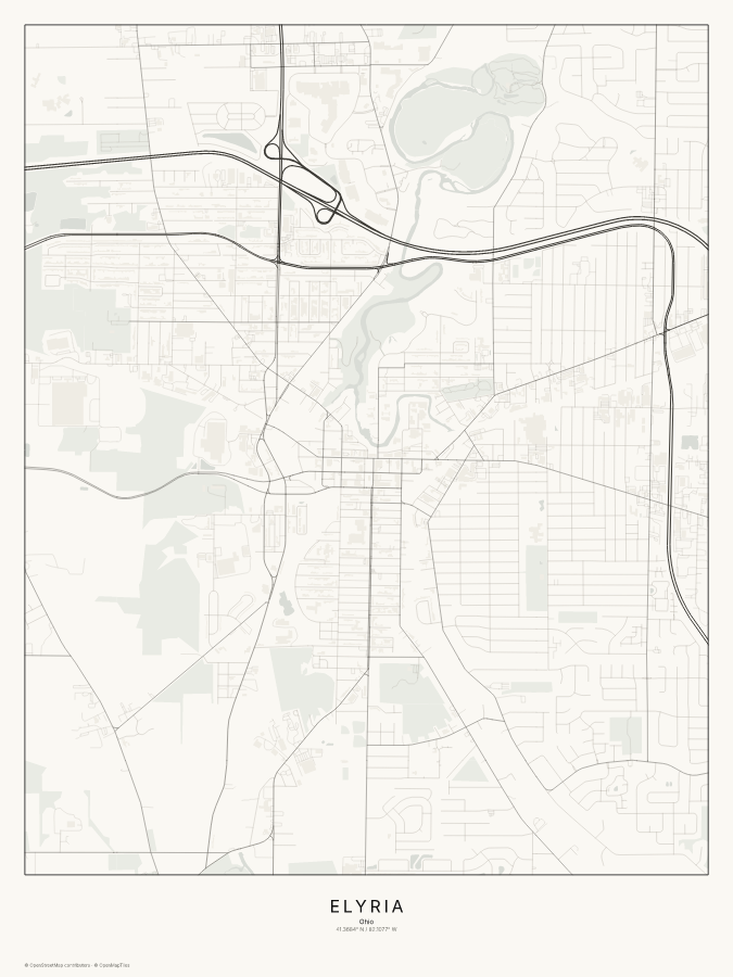 Elyria map poster, classic style