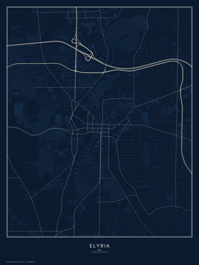 Elyria map poster, midnight style