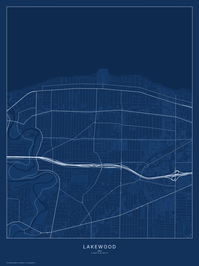 Lakewood map poster, blueprint style