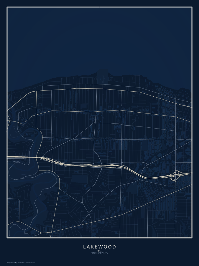 Lakewood map poster, midnight style