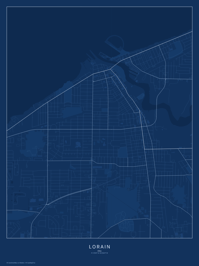 Lorain map poster, blueprint style