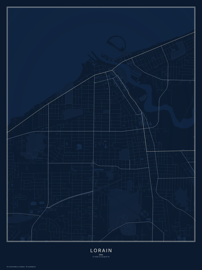 Lorain map poster, midnight style