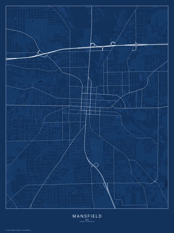 Mansfield map poster, blueprint style