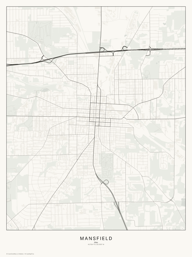Mansfield map poster, classic style