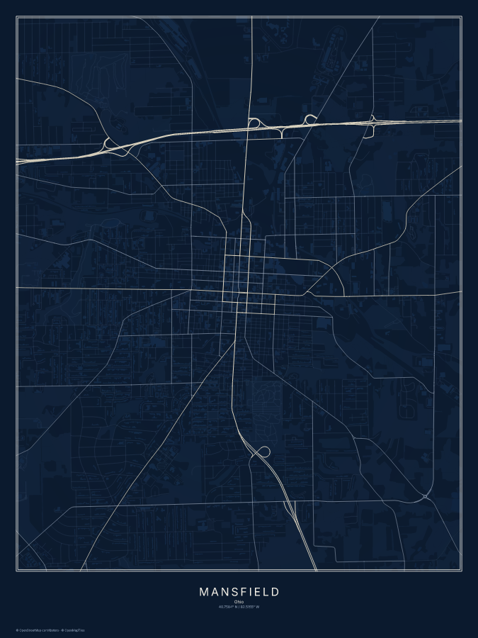 Mansfield map poster, midnight style