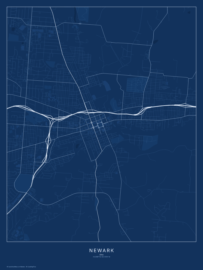Newark map poster, blueprint style