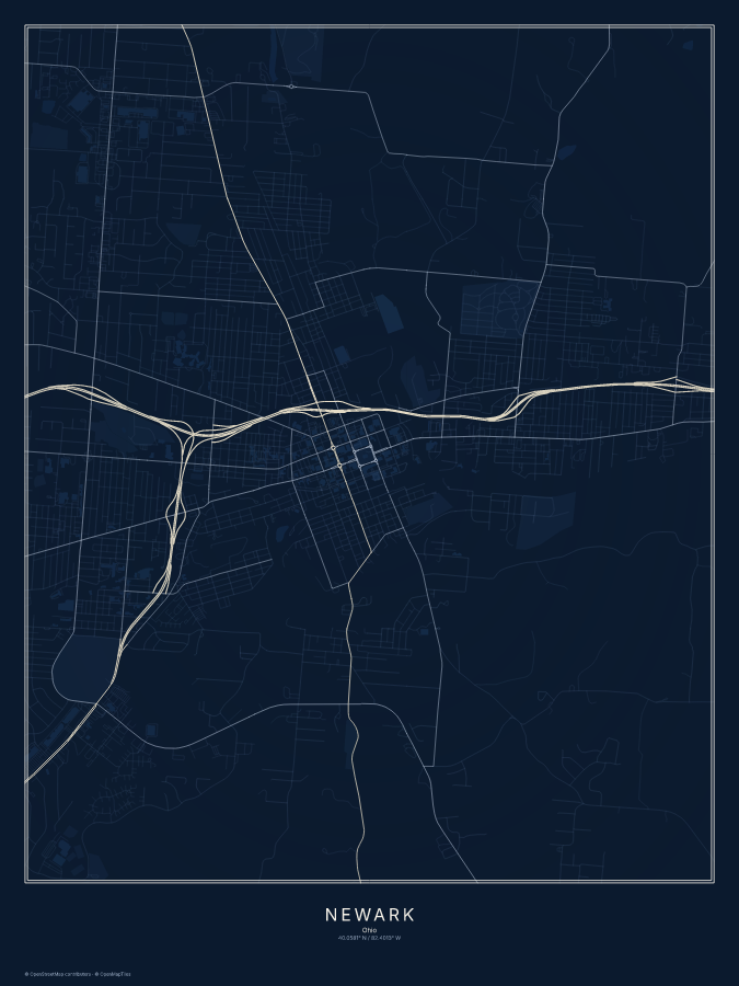 Newark map poster, midnight style