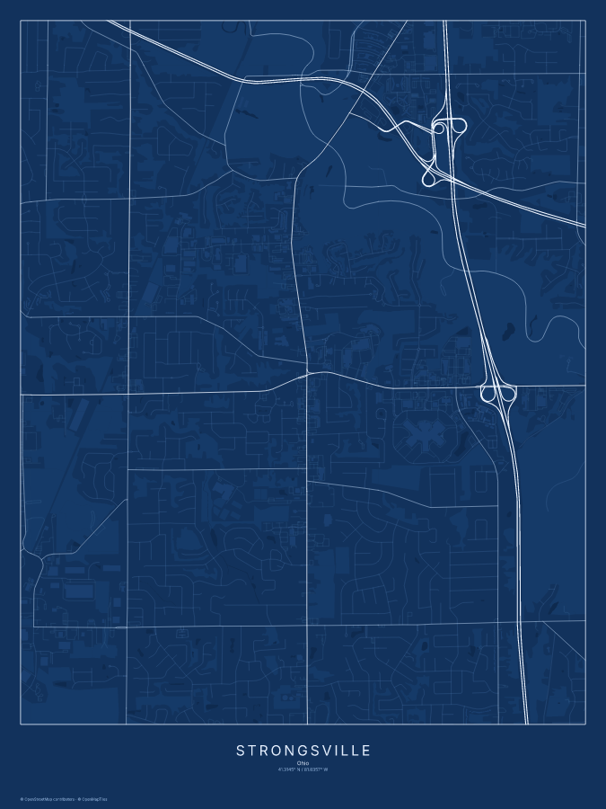 Strongsville map poster, blueprint style