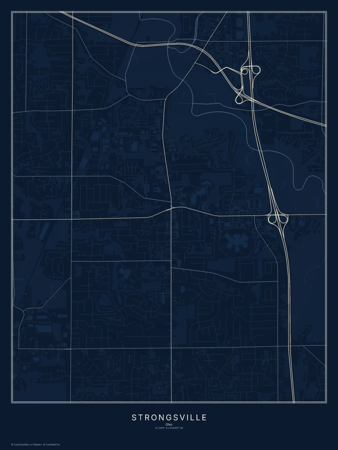 Strongsville map poster, midnight style