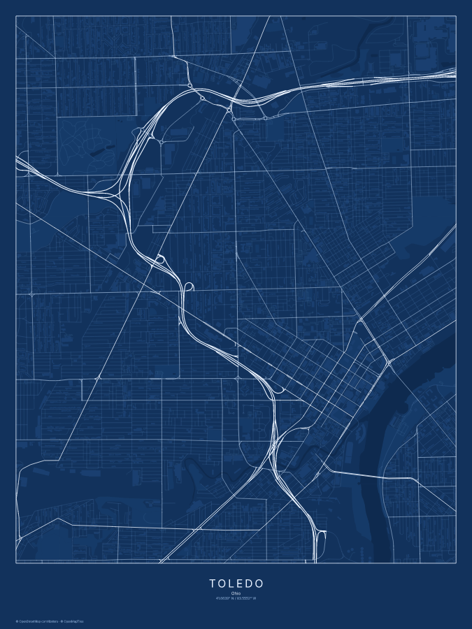 Toledo map poster, blueprint style