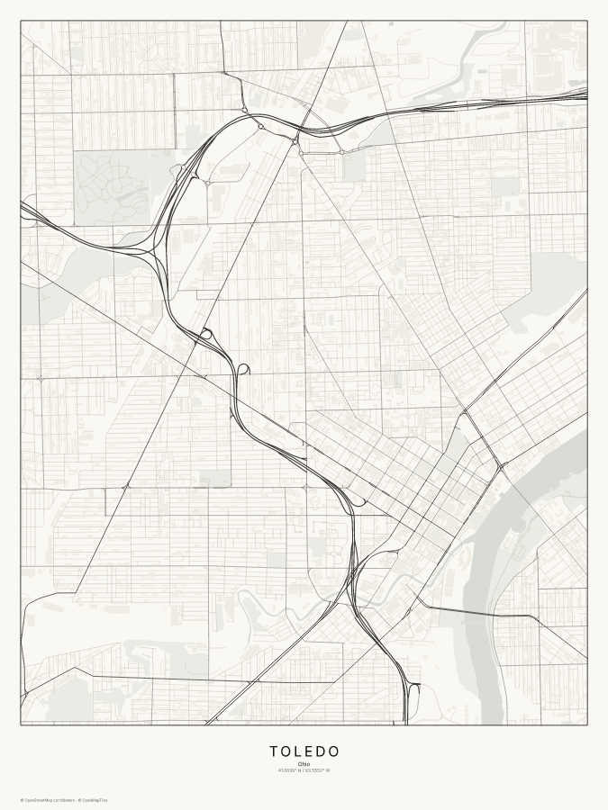 Toledo map poster, classic style