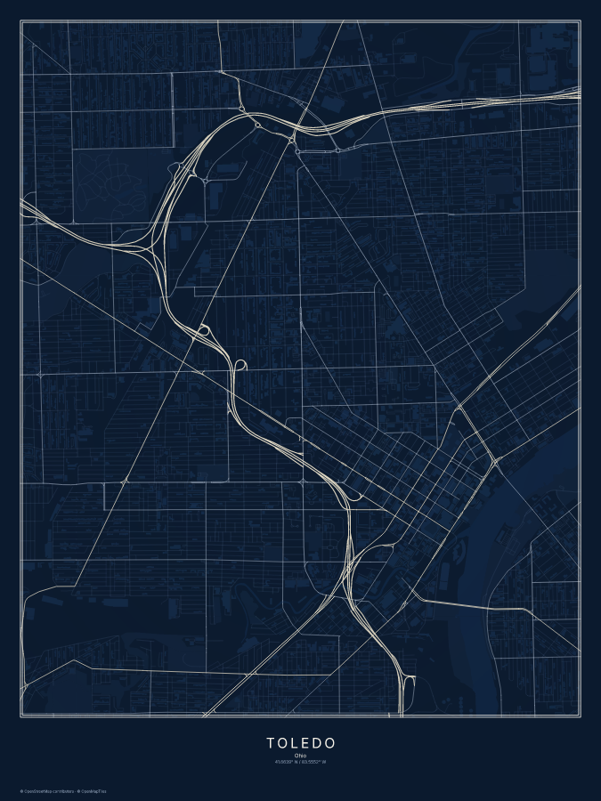 Toledo map poster, midnight style