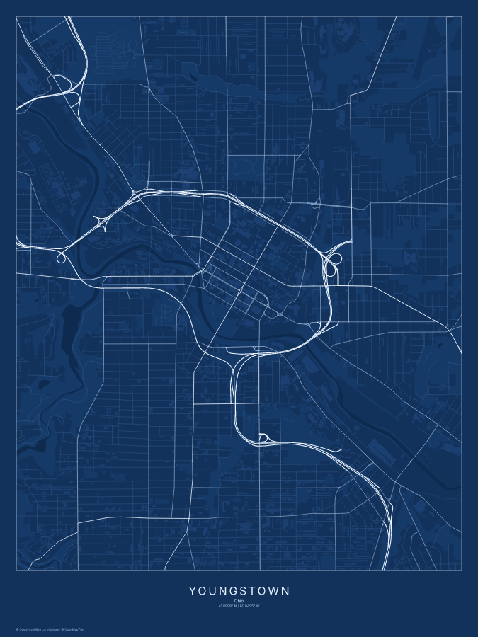 Youngstown map poster, blueprint style