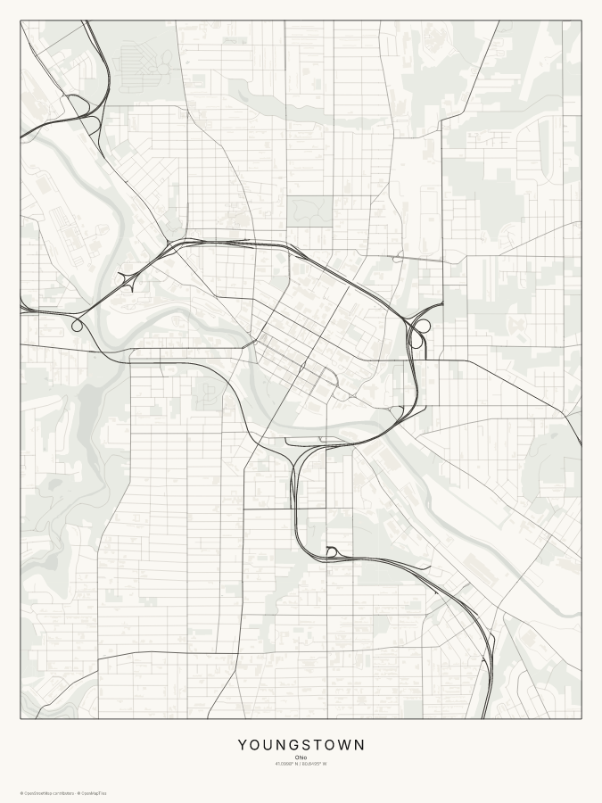 Youngstown map poster, classic style